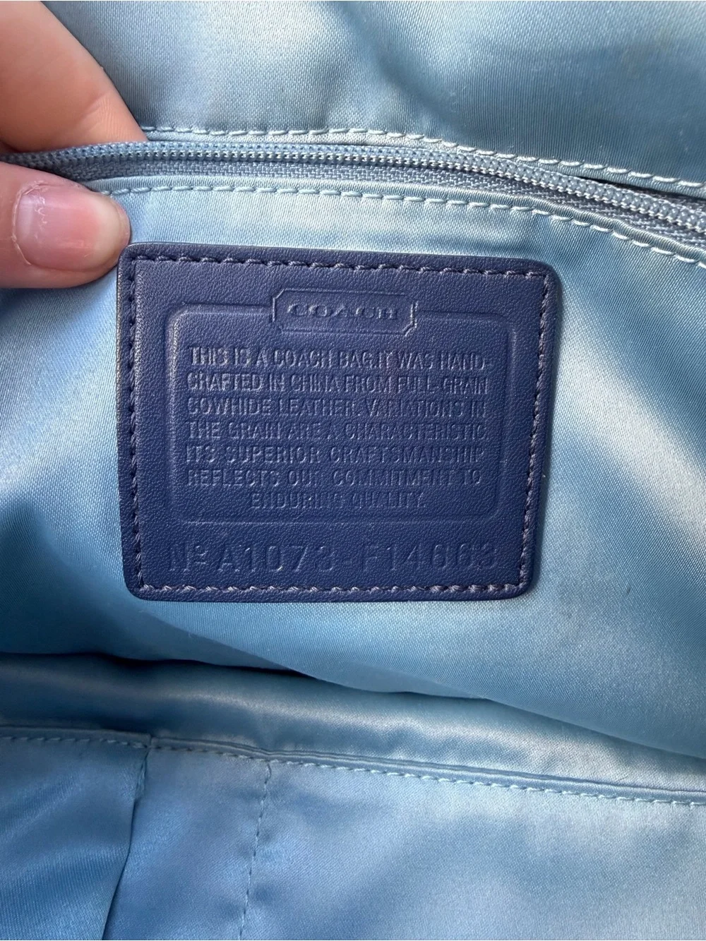 Coach Navy Patent Shoulder Bag with Tan Straps